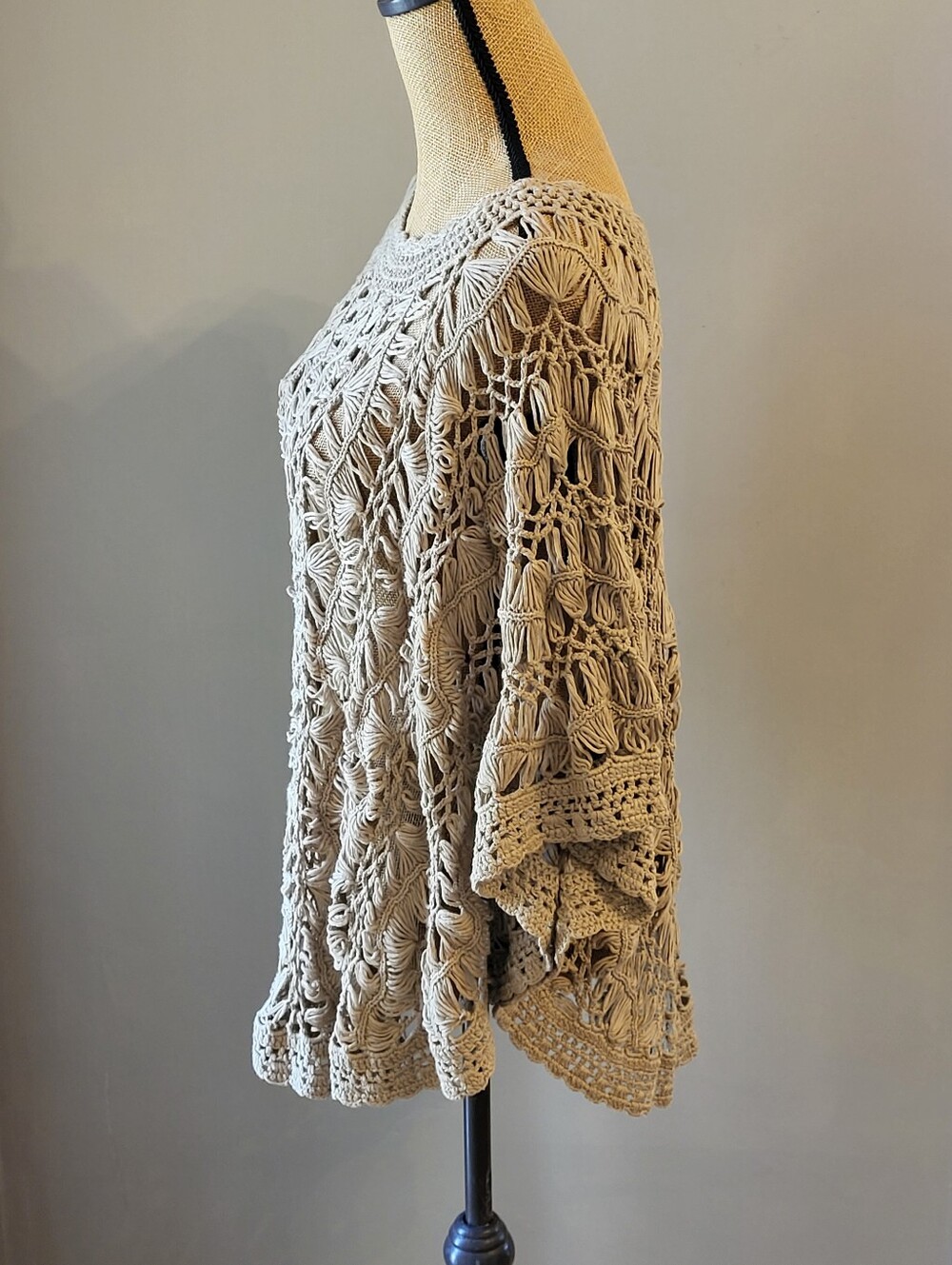 Chico's Tan Open Weave Poncho Cotton-blend S/M - Picture 5 of 7